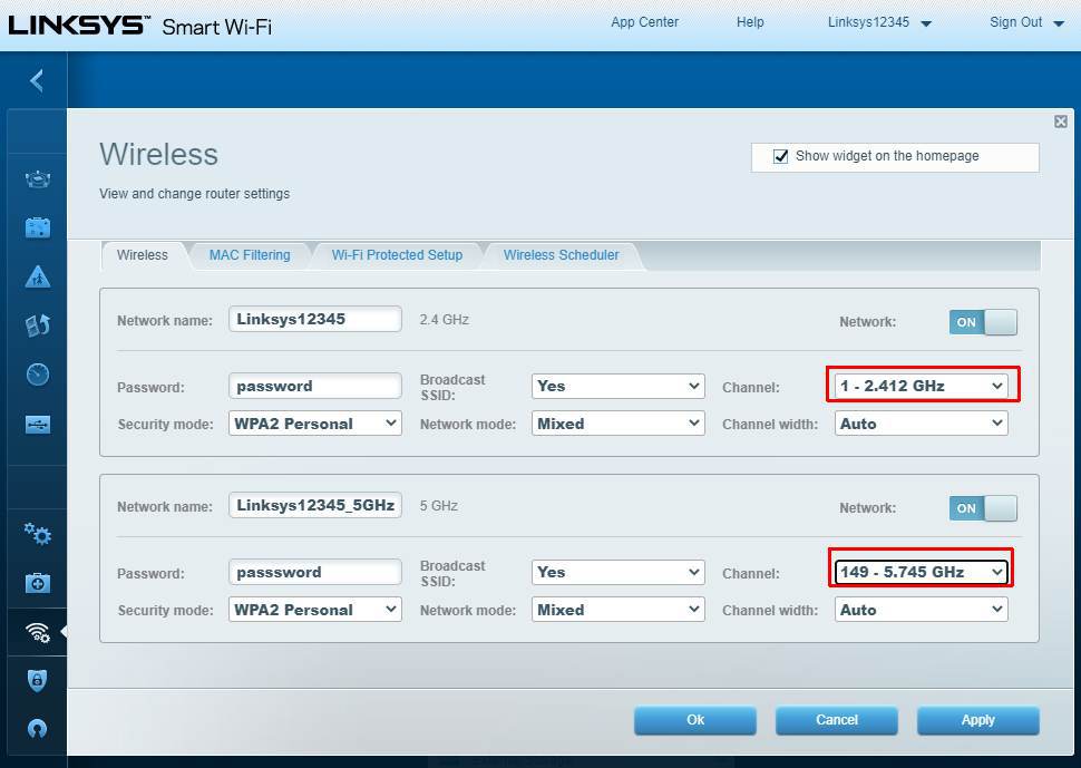 linksys wireless channels