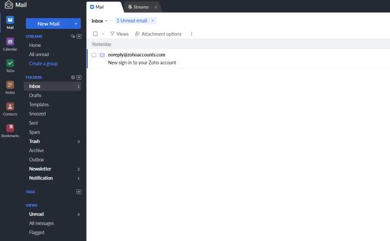 zoho mail ממשק דפדפן
