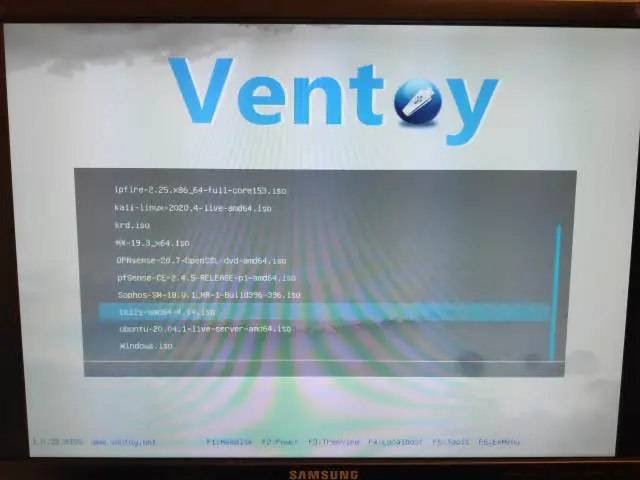 Ventoy רשימת מערכות הפעלה